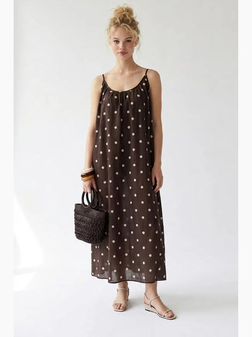 Vestido maxi em linha a com bolinhas mixray - Kiabi Vestido maxi em linha a com bolinhas mixray - Kiabi