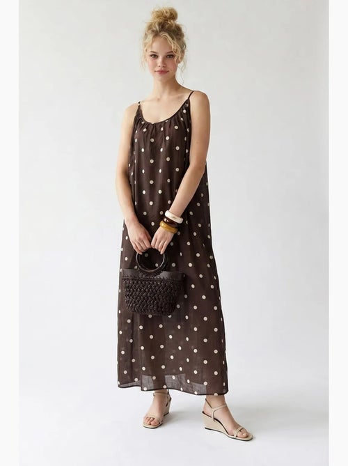 Vestido maxi em linha a com bolinhas mixray - Kiabi Vestido maxi em linha a com bolinhas mixray - Kiabi