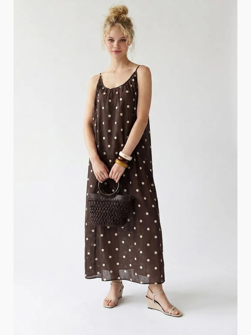 Vestido maxi em linha a com bolinhas mixray Castanho - Kiabi