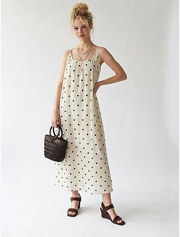 Vestido maxi em linha a com bolinhas mixray