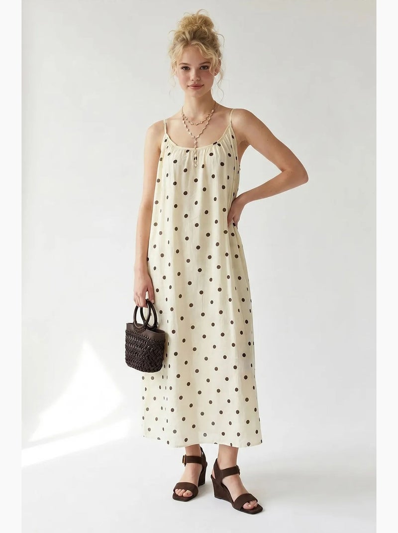 Vestido maxi em linha a com bolinhas mixray Creme - Kiabi