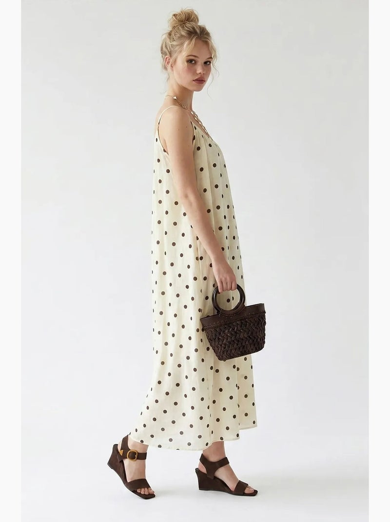 Vestido maxi em linha a com bolinhas mixray Creme - Kiabi