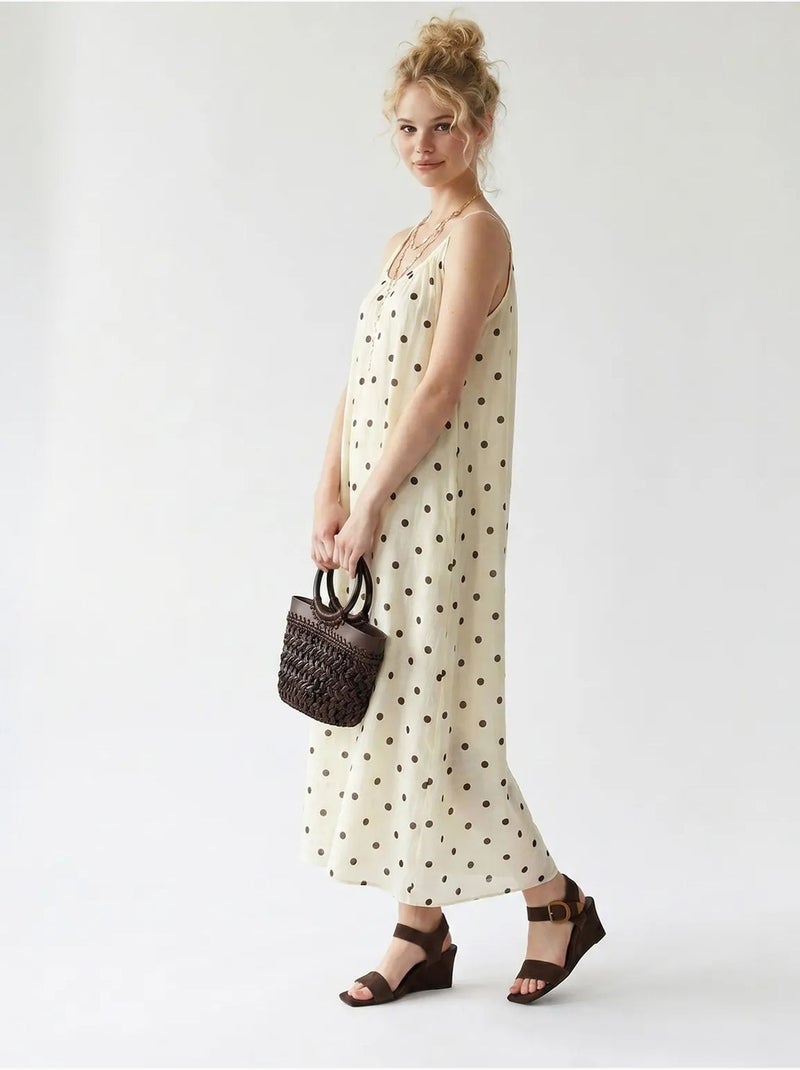 Vestido maxi em linha a com bolinhas mixray Creme - Kiabi