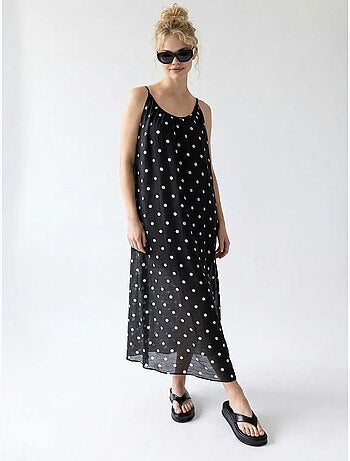 Vestido maxi em linha a com bolinhas mixray