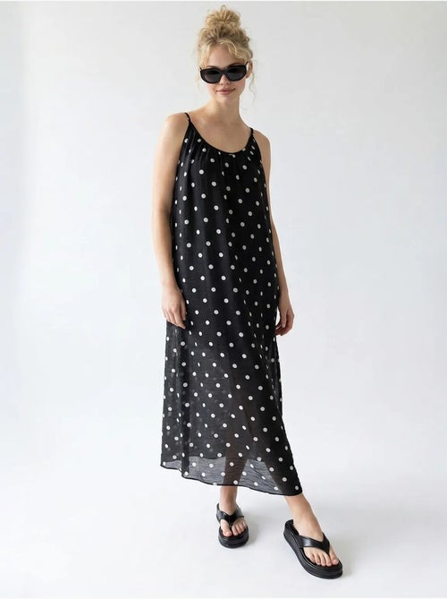 Vestido maxi em linha a com bolinhas mixray - Kiabi Vestido maxi em linha a com bolinhas mixray - Kiabi