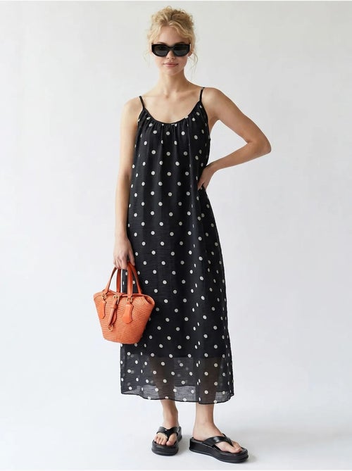 Vestido maxi em linha a com bolinhas mixray - Kiabi Vestido maxi em linha a com bolinhas mixray - Kiabi