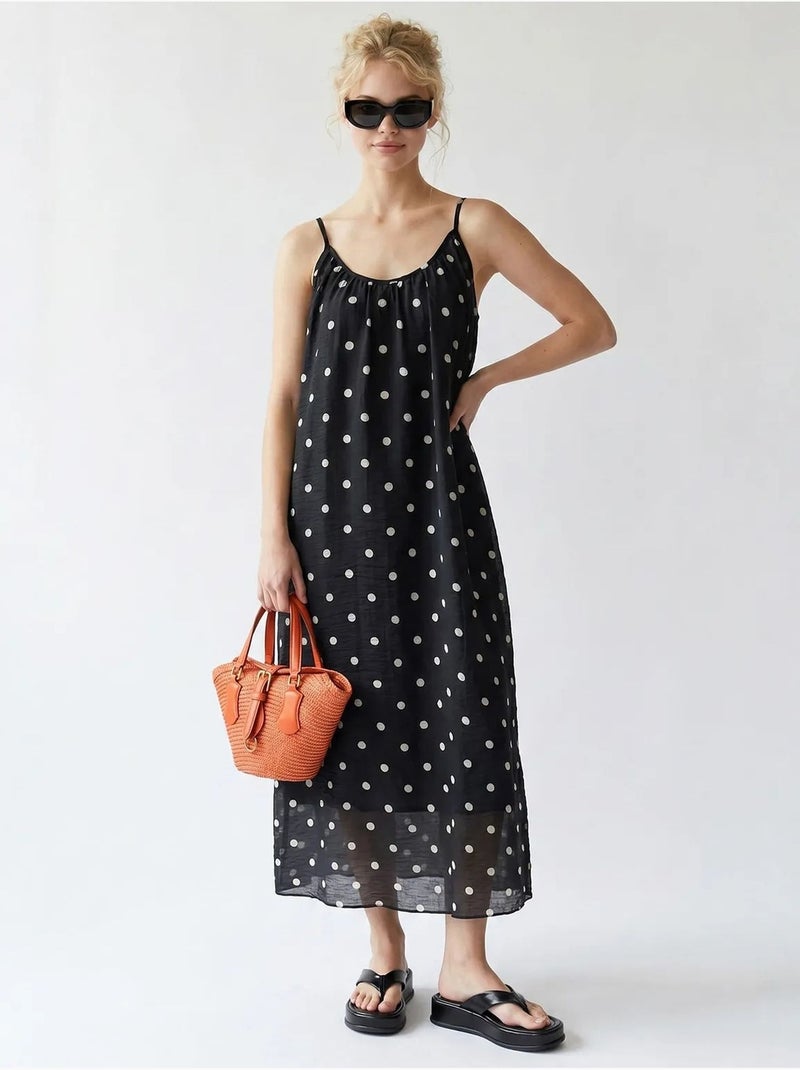 Vestido maxi em linha a com bolinhas mixray Preto - Kiabi