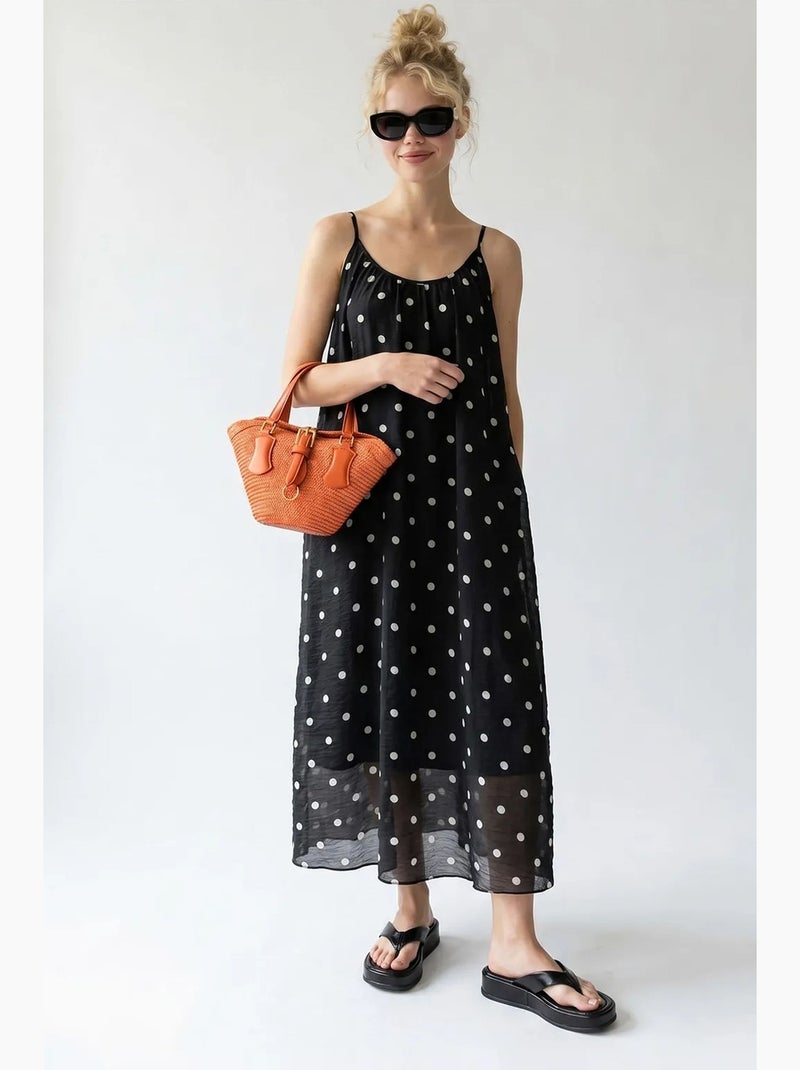 Vestido maxi em linha a com bolinhas mixray Preto - Kiabi