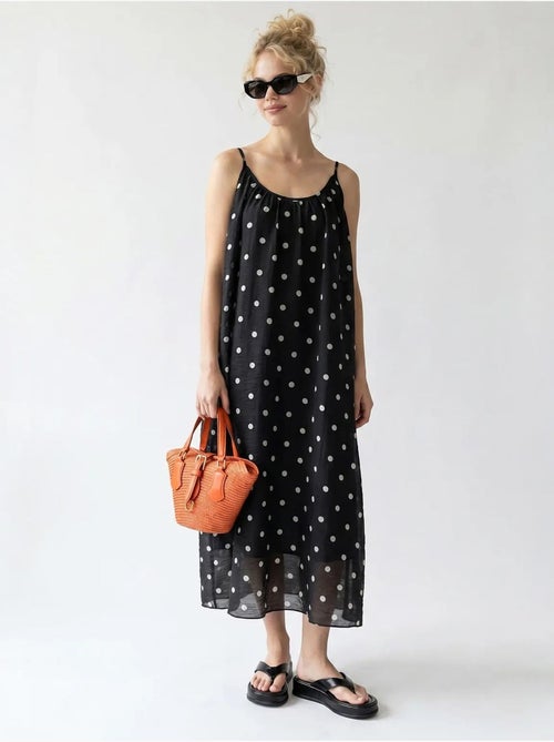Vestido maxi em linha a com bolinhas mixray - Kiabi Vestido maxi em linha a com bolinhas mixray - Kiabi