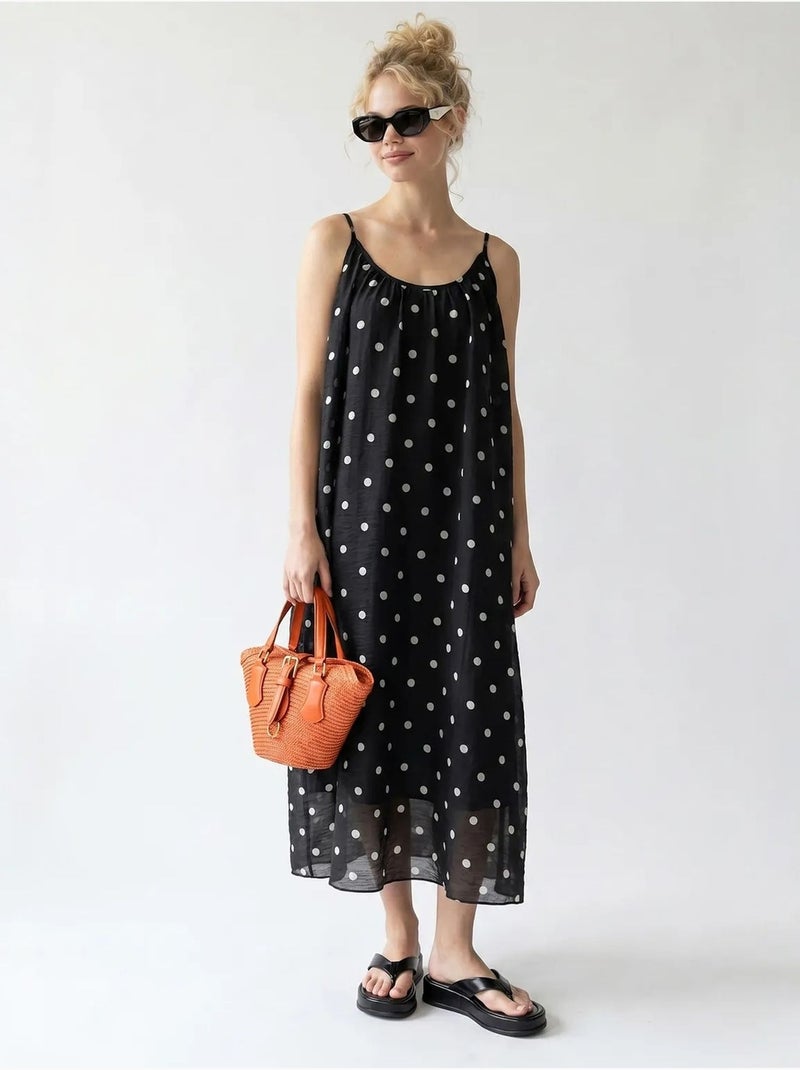 Vestido maxi em linha a com bolinhas mixray Preto - Kiabi
