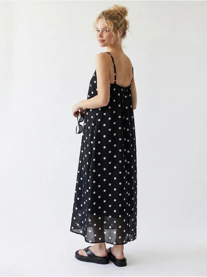 Vestido maxi em linha a com bolinhas mixray Preto - Kiabi