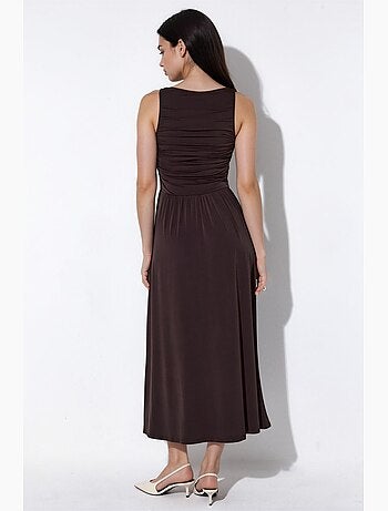 Vestido maxi em linha a com decote barco hiccup