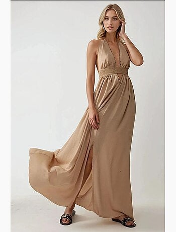 Vestido maxi em linha a com decote em v hiccup
