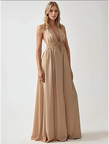 Vestido maxi em linha a com decote em v hiccup