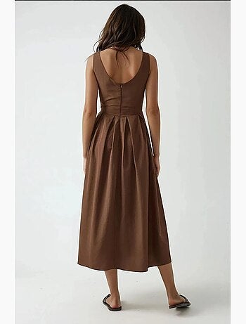 Vestido maxi em linha a com decote redondo e fecho de correr hiccup