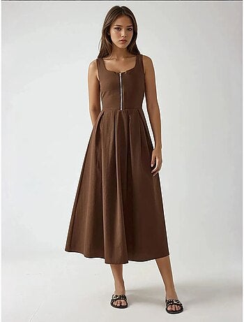 Vestido maxi em linha a com decote redondo e fecho de correr hiccup