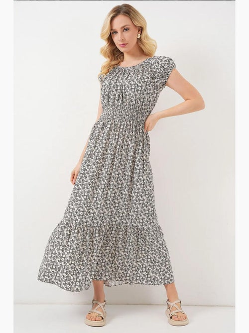 Vestido maxi em linha a floral com detalhes elásticos bdart - Kiabi