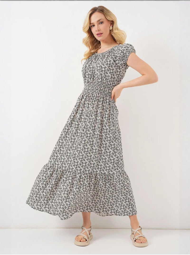 Vestido maxi em linha a floral com detalhes elásticos bdart Preto - Kiabi