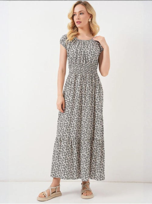 Vestido maxi em linha a floral com detalhes elásticos bdart - Kiabi