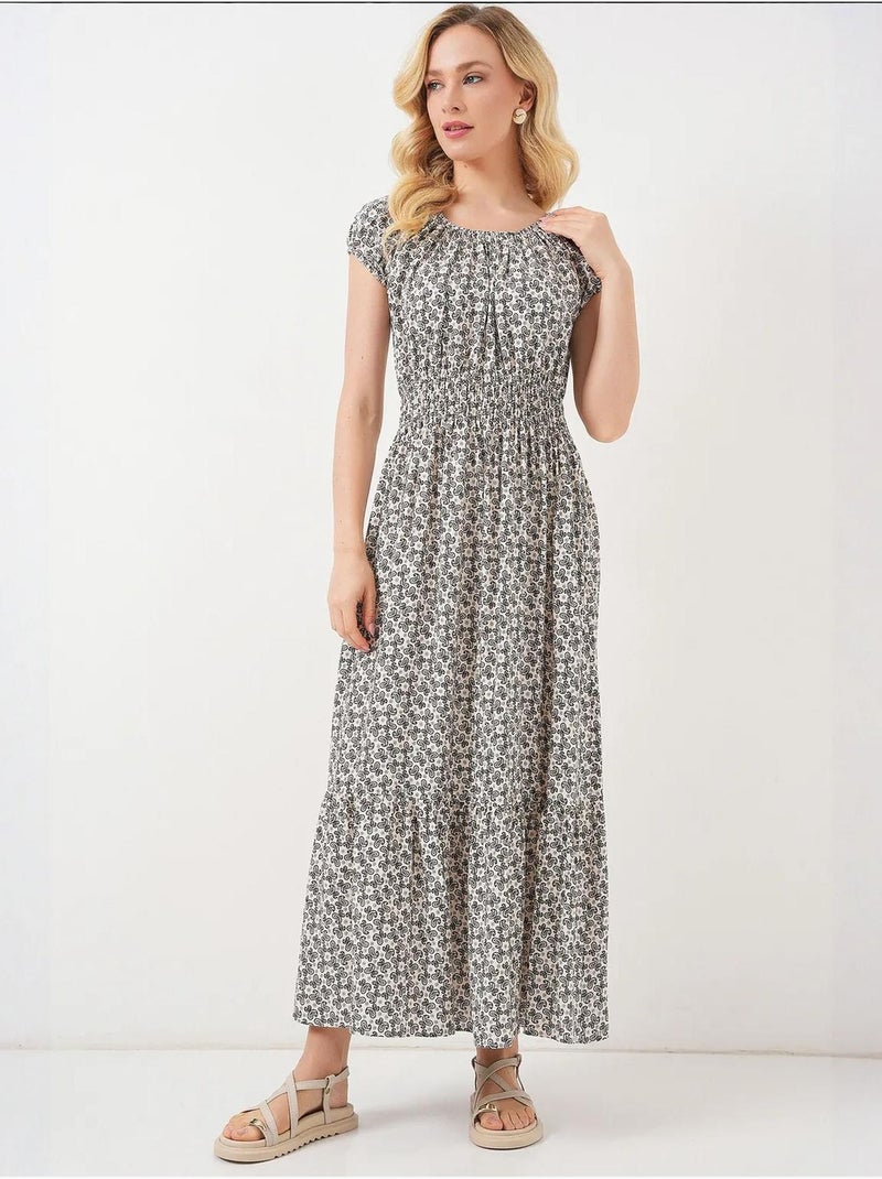 Vestido maxi em linha a floral com detalhes elásticos bdart Preto - Kiabi