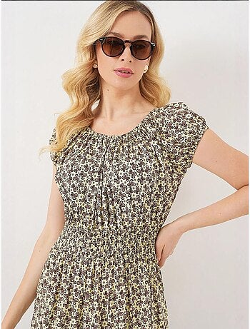 Vestido maxi em linha a floral com detalhes elásticos bdart
