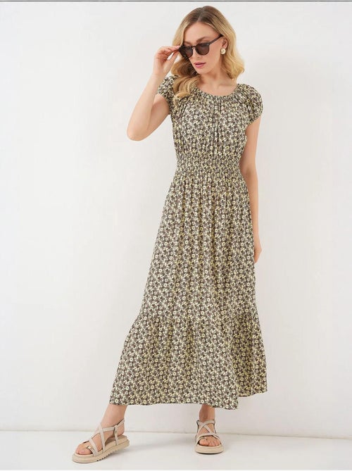 Vestido maxi em linha a floral com detalhes elásticos bdart - Kiabi Vestido maxi em linha a floral com detalhes elásticos bdart - Kiabi