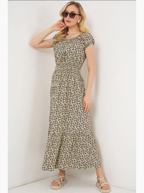 Vestido maxi em linha a floral com detalhes elásticos bdart - Kiabi Vestido maxi em linha a floral com detalhes elásticos bdart - Kiabi