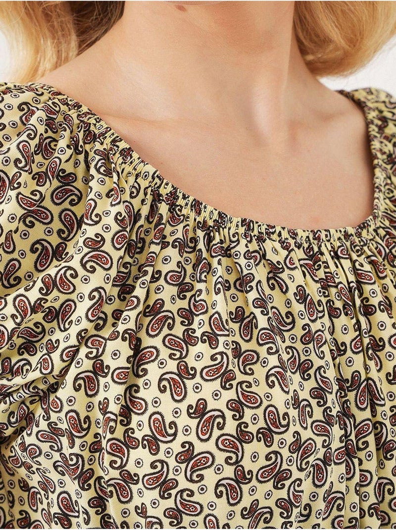 Vestido maxi em linha a floral com detalhes elásticos bdart Verde cáqui - Kiabi