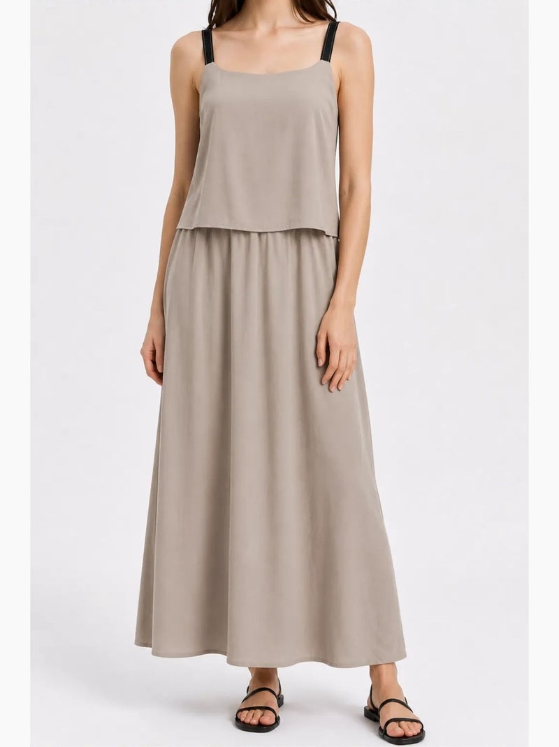 Vestido maxi em linha a sem mangas com decote quadrado mixray Areia - Kiabi