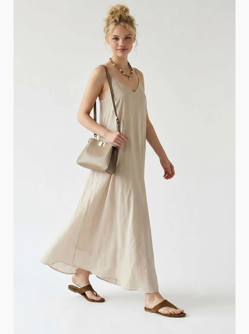 Vestido maxi em linha a sem mangas mixray Bege natural - Kiabi