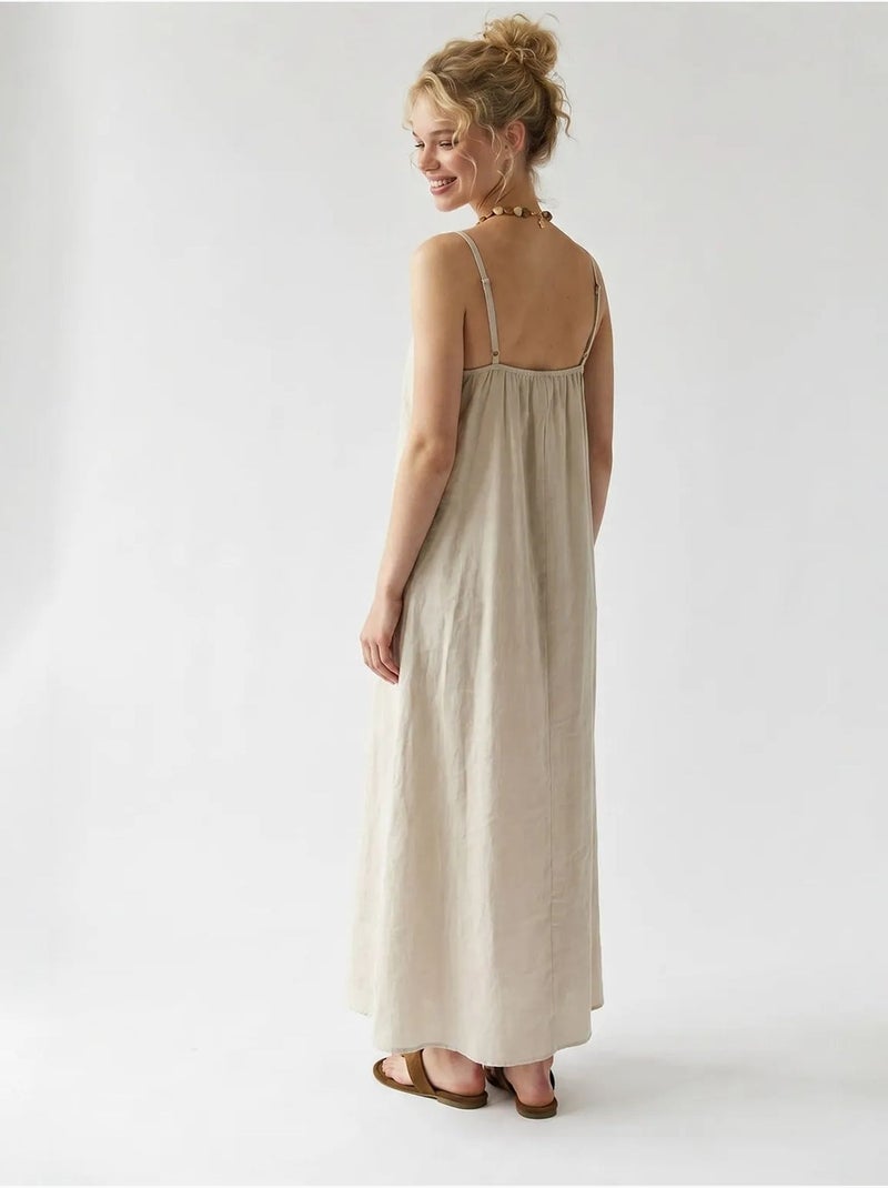 Vestido maxi em linha a sem mangas mixray Bege natural - Kiabi