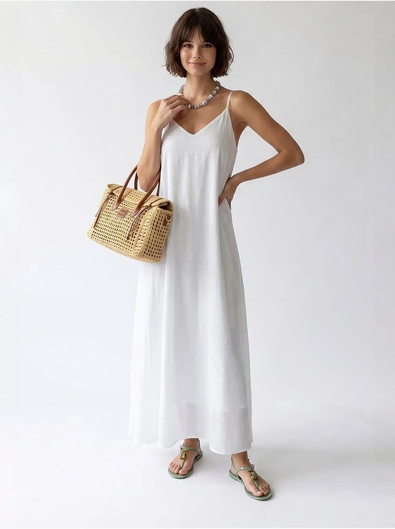 Vestido maxi em linha a sem mangas mixray Branco - Kiabi