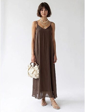 Vestido maxi em linha a sem mangas mixray