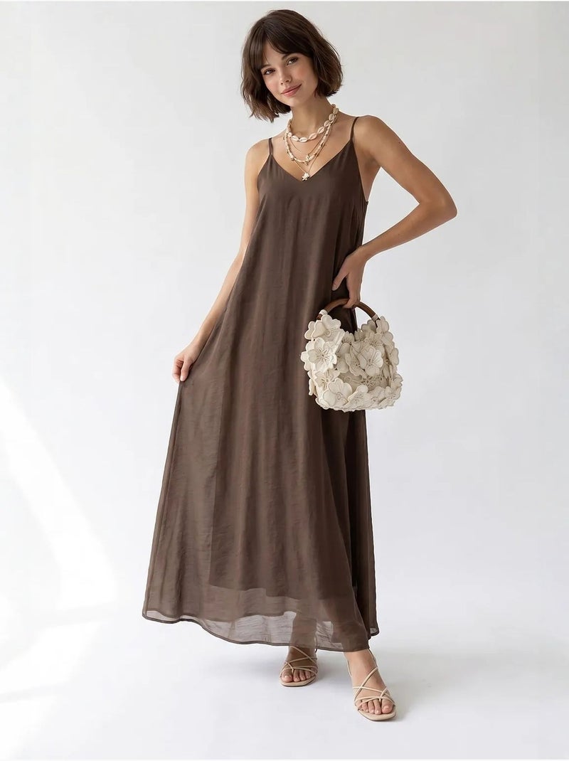 Vestido maxi em linha a sem mangas mixray Castanho - Kiabi