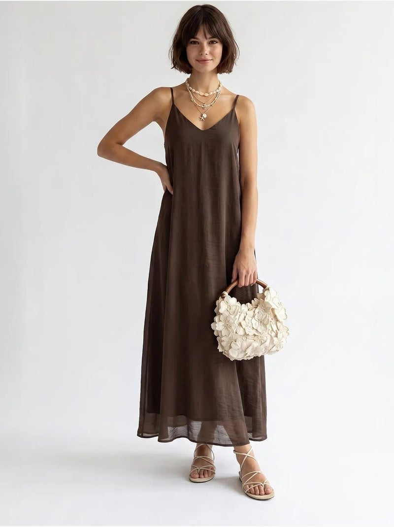 Vestido maxi em linha a sem mangas mixray Castanho - Kiabi