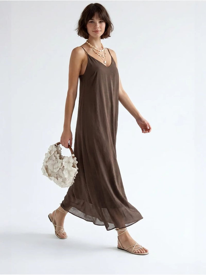 Vestido maxi em linha a sem mangas mixray Castanho - Kiabi