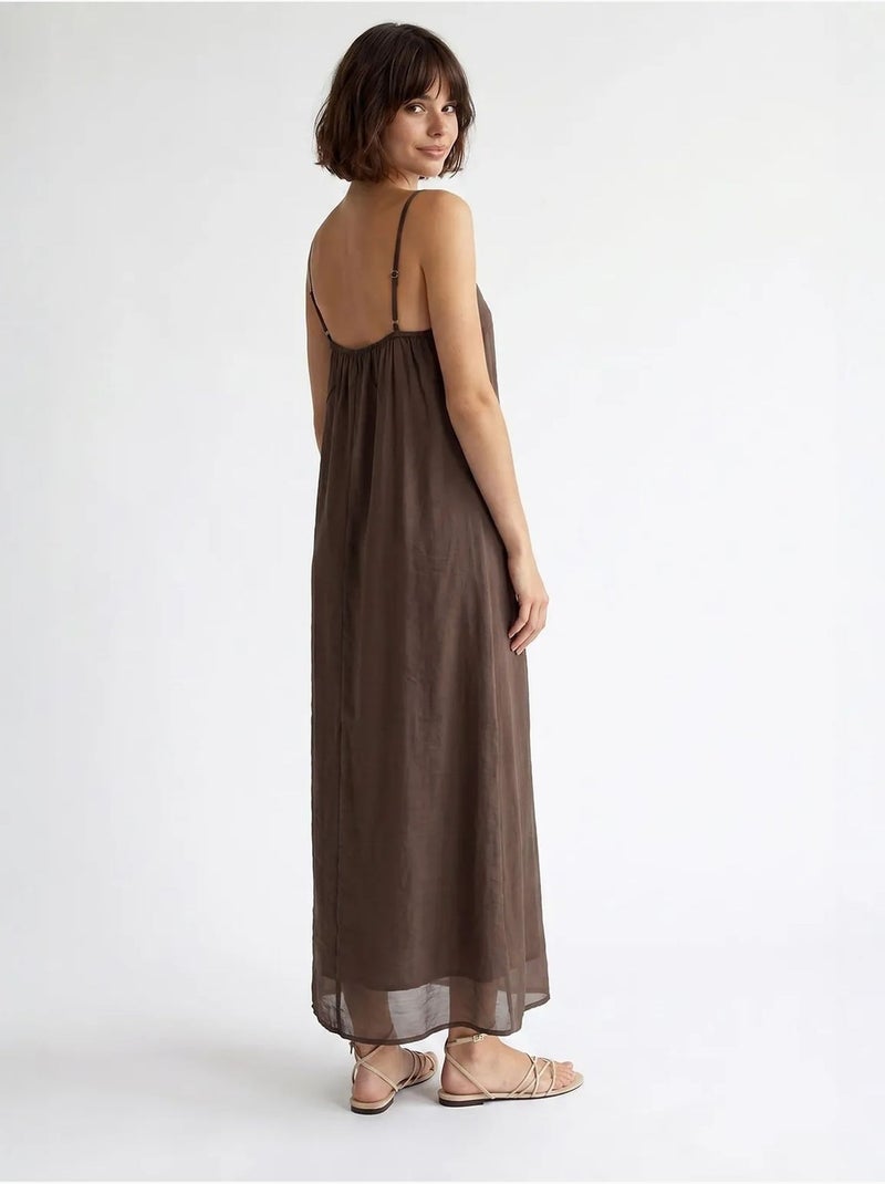 Vestido maxi em linha a sem mangas mixray Castanho - Kiabi