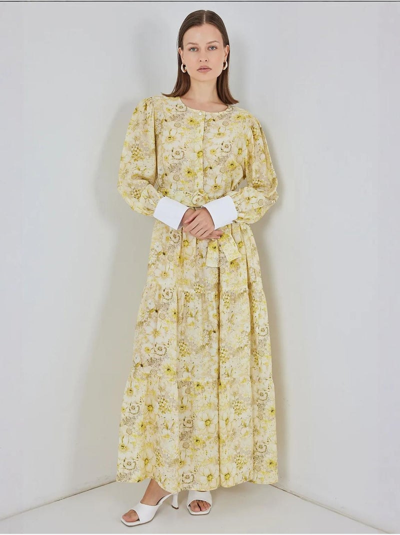 Vestido maxi em mistura de viscose com padrão e fecho de botões bdart Âmbar - Kiabi
