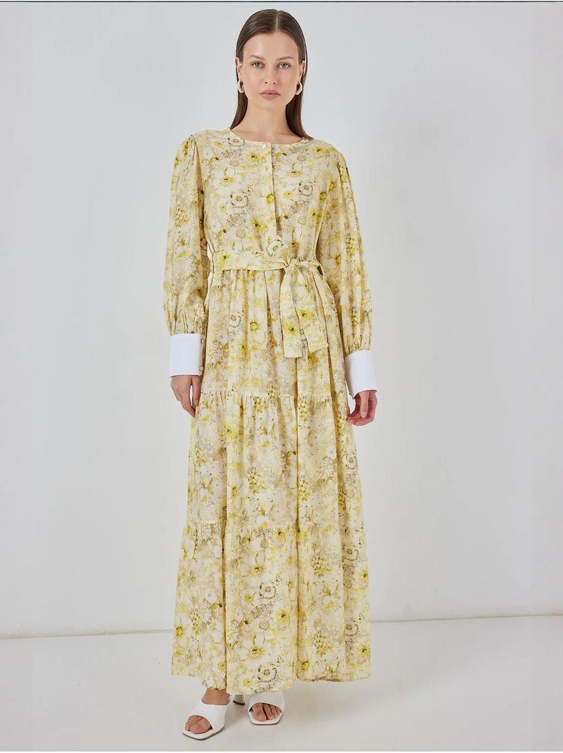 Vestido maxi em mistura de viscose com padrão e fecho de botões bdart Âmbar - Kiabi