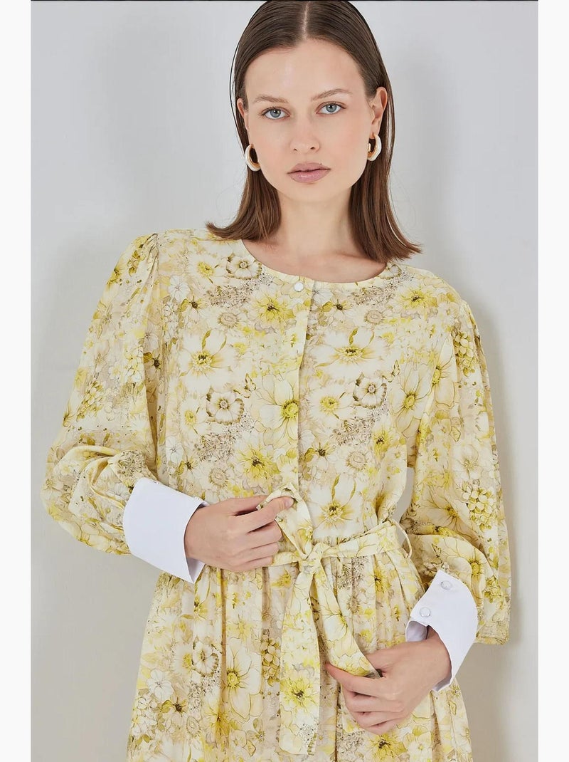 Vestido maxi em mistura de viscose com padrão e fecho de botões bdart Âmbar - Kiabi