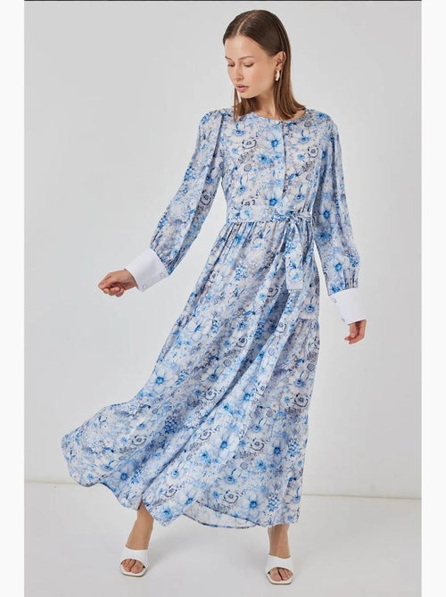 Vestido maxi em mistura de viscose com padrão e fecho de botões bdart - Kiabi Vestido maxi em mistura de viscose com padrão e fecho de botões bdart - Kiabi