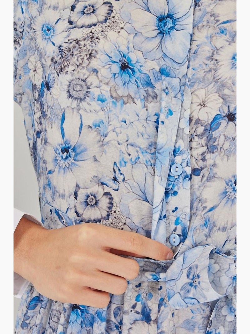 Vestido maxi em mistura de viscose com padrão e fecho de botões bdart Azul claro - Kiabi