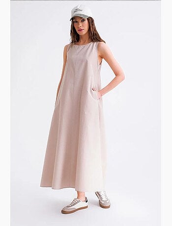 Vestido maxi em popelina com bolsos mixray