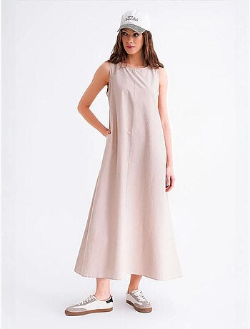 Vestido maxi em popelina com bolsos mixray