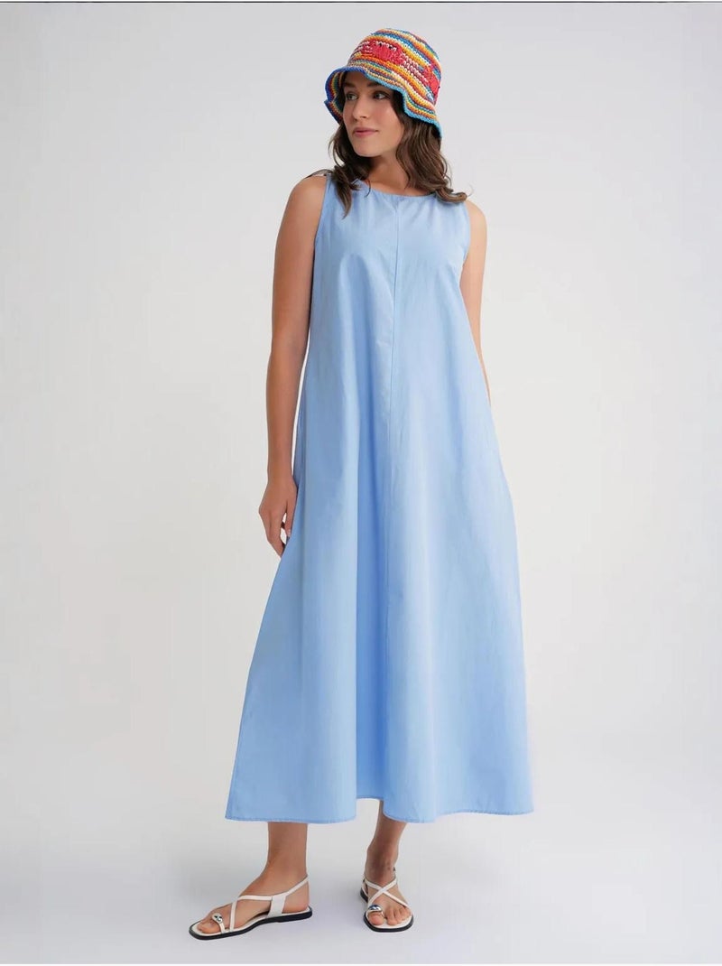 Vestido maxi em popelina com bolsos mixray Azul-céu - Kiabi
