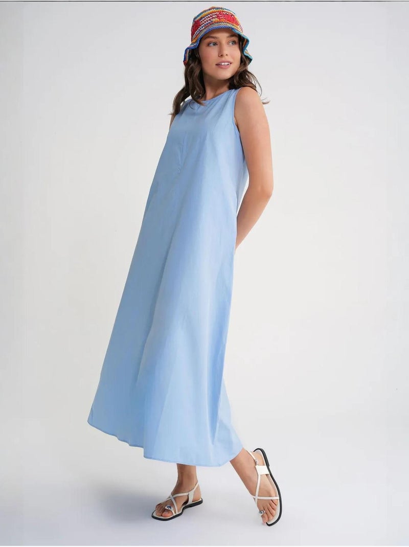 Vestido maxi em popelina com bolsos mixray Azul-céu - Kiabi