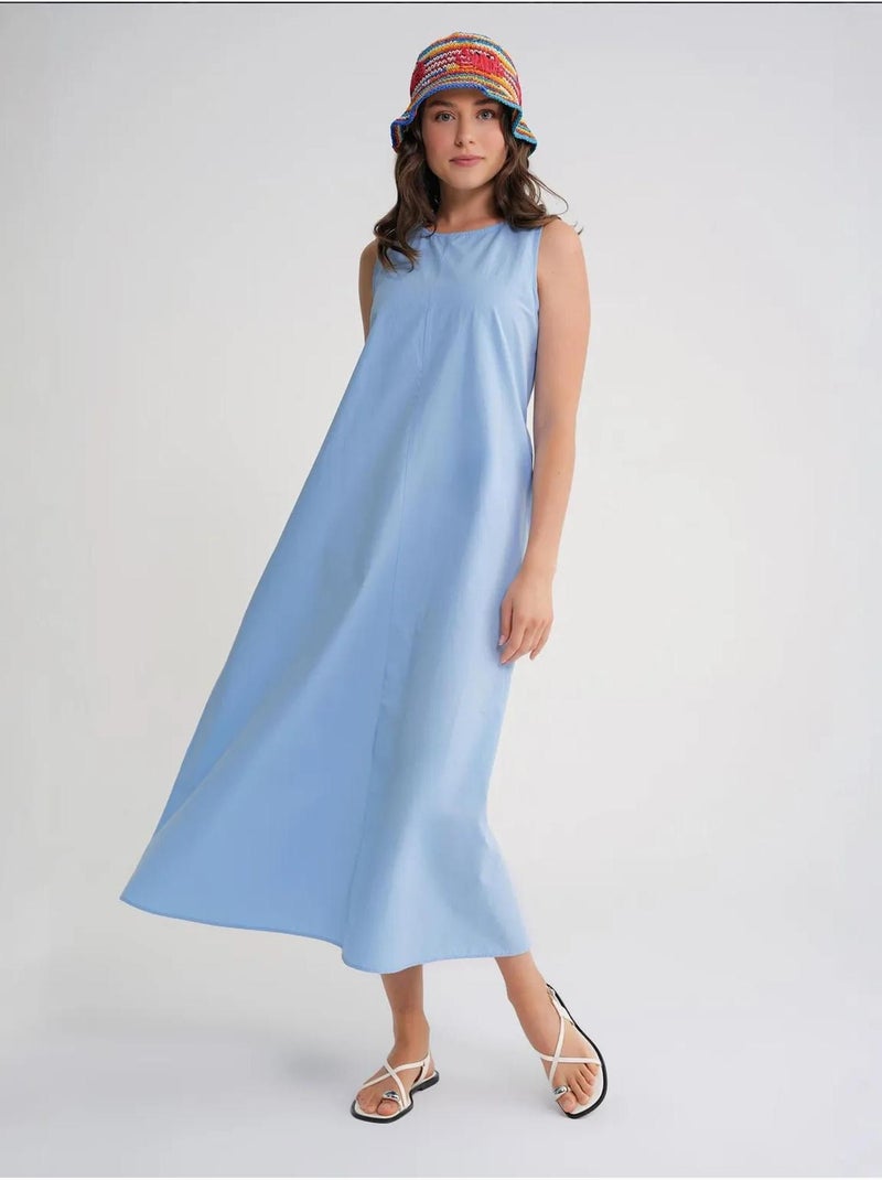 Vestido maxi em popelina com bolsos mixray Azul-céu - Kiabi