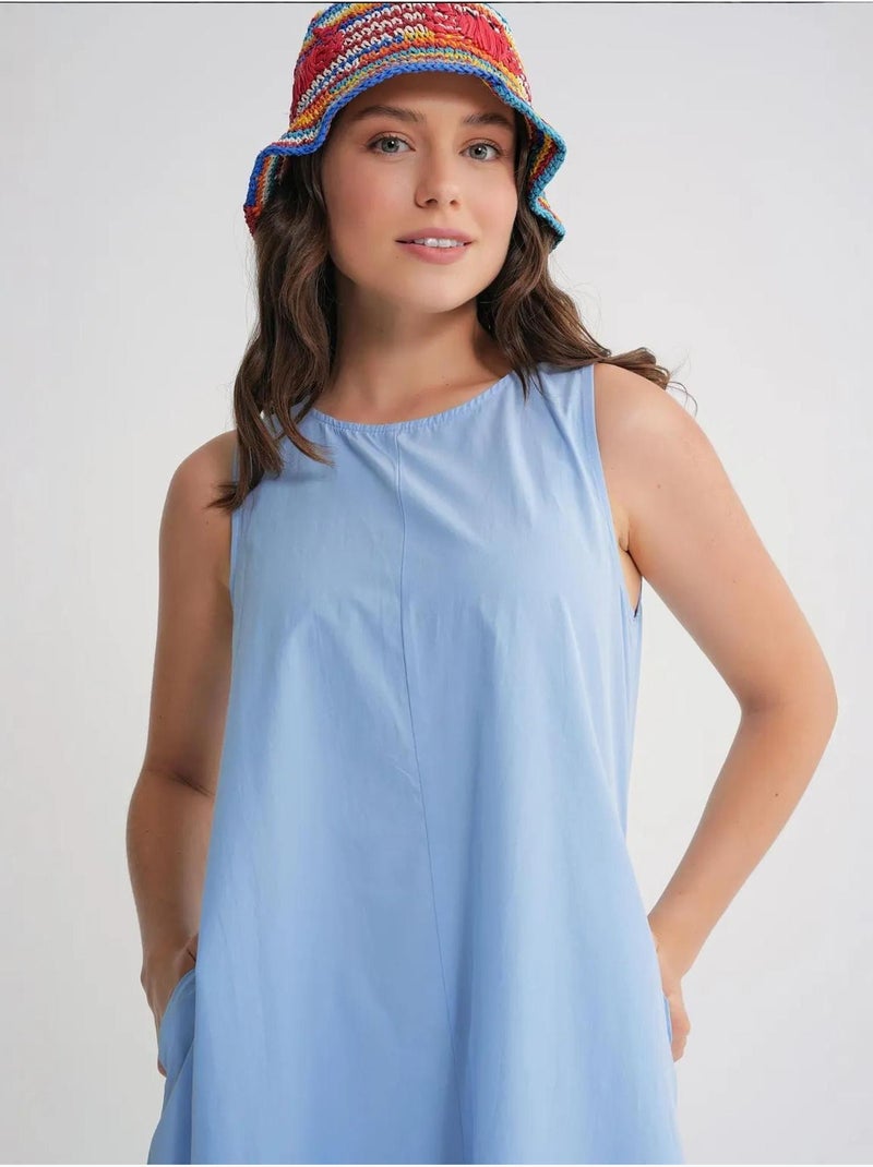 Vestido maxi em popelina com bolsos mixray Azul-céu - Kiabi