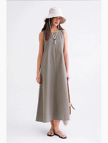 Vestido maxi em popelina com bolsos mixray