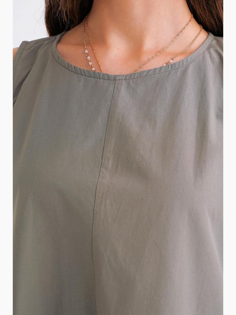 Vestido maxi em popelina com bolsos mixray Cáqui - Kiabi